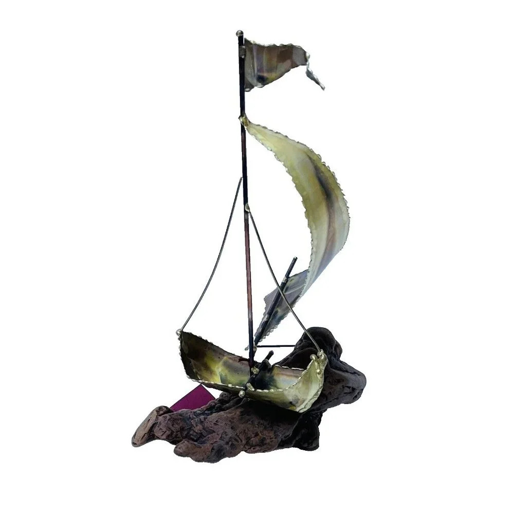 Brass Copper Sailboat Perched Manzanita Wood USA Made By Al Speert The Metal Man